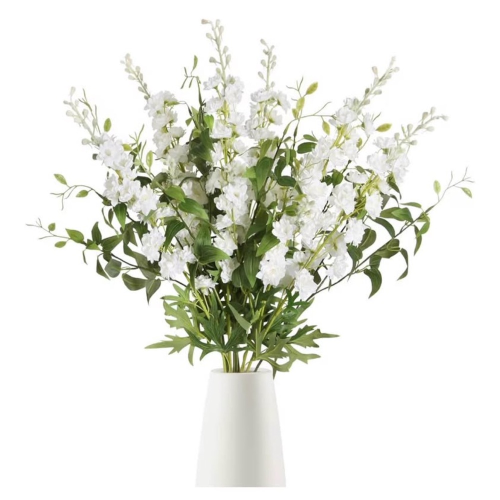 White Artificial Delphinium 9PCS with Clematis Greenery